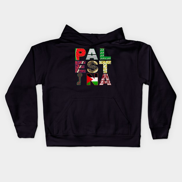 PALESTINA - Palestine Symbols - Back Kids Hoodie by SubversiveWare